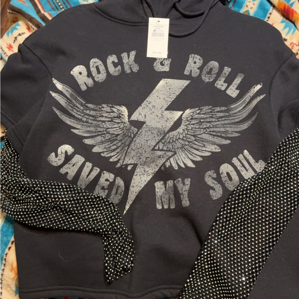 Buckle Black Graphic Crewneck Sweatshirt with Silver Print